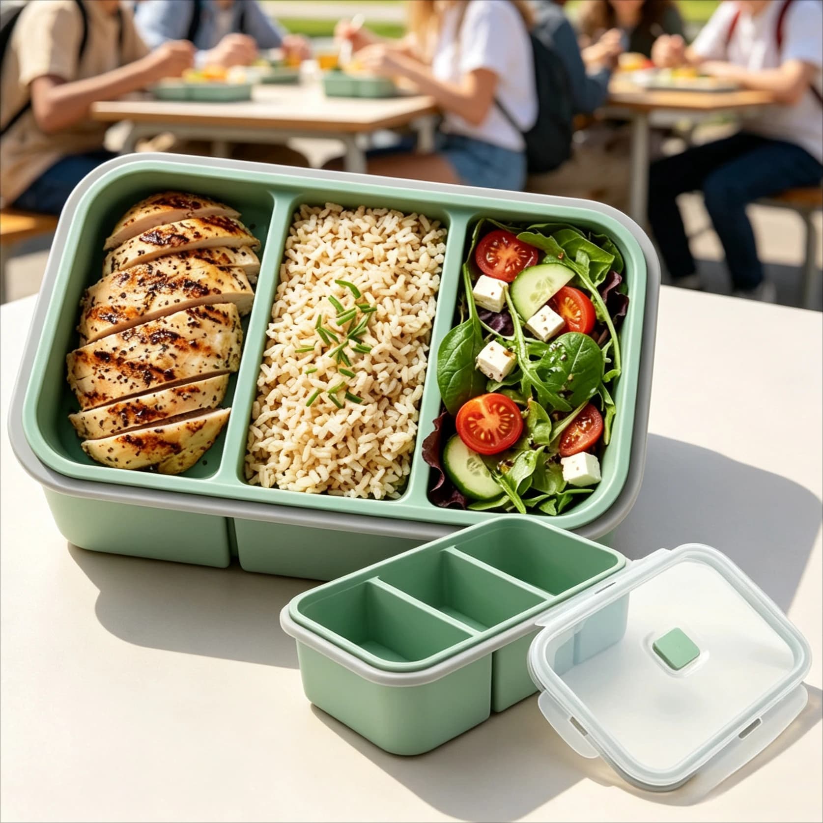 1/2/3/4 Compartment Silicone Bento Container Microwave Safe Reusable Divided Lunch Bowl Work Meal Prep Food Storage