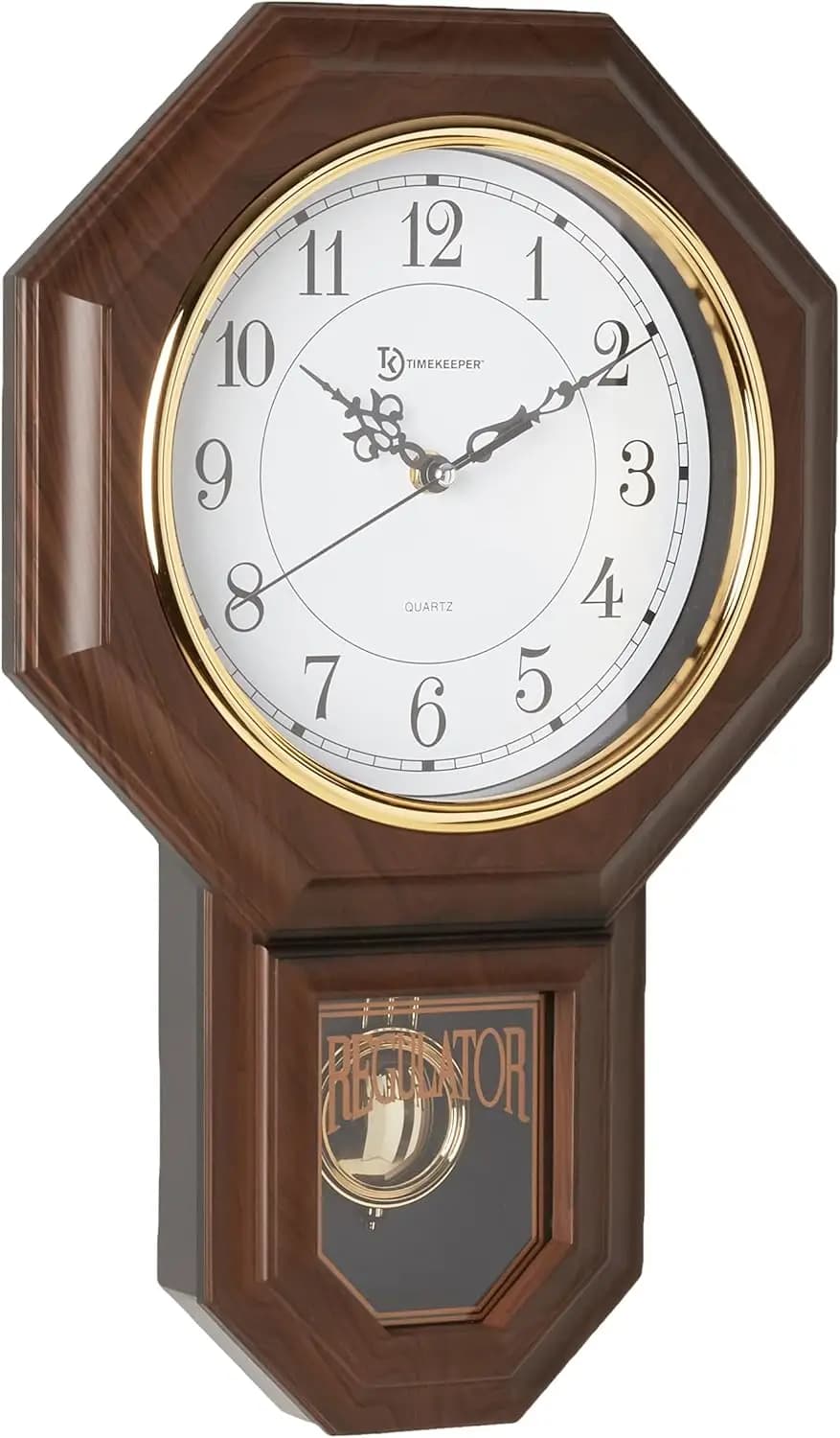 Orologio da Parete Tradizionale Stile Scuola in Finto Legno con Pendolo e Suono Westminster, Noce, per Casa e Ufficio, 17,5x11,25
