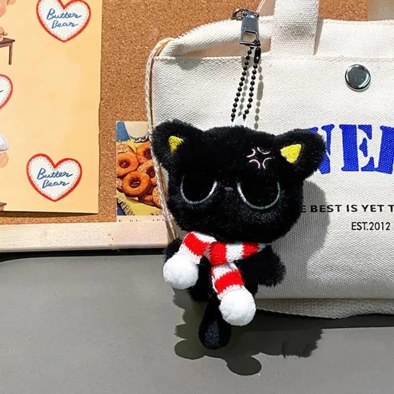 Cartoon Black Cat Plush Doll Keychain Soft Stuffed Lovely School Bag Pendant Decoration Gifts