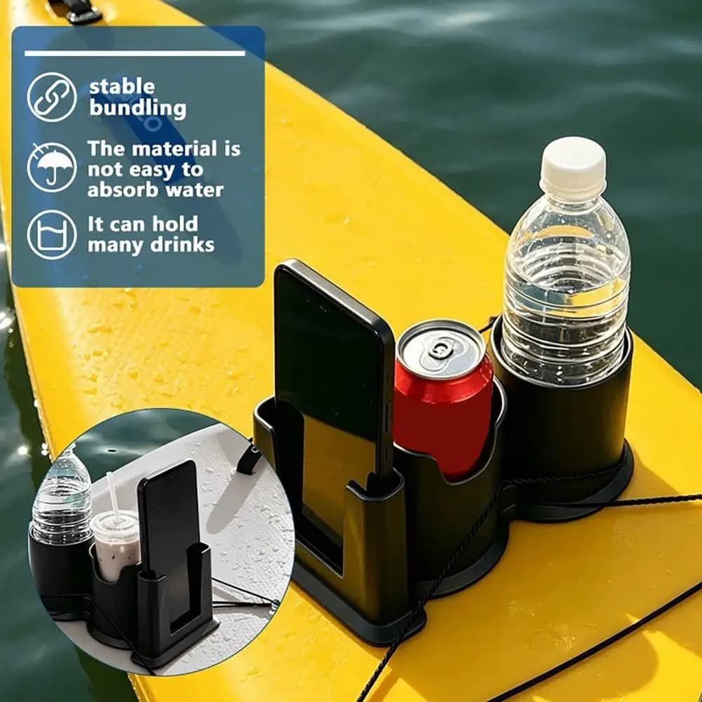 Portabicchieri per Paddleboard 2-in-1, Portabevande e Porta Telefono con Fissaggio a Corda, Accessorio Impermeabile in Plastica per Paddleboard e Kayak