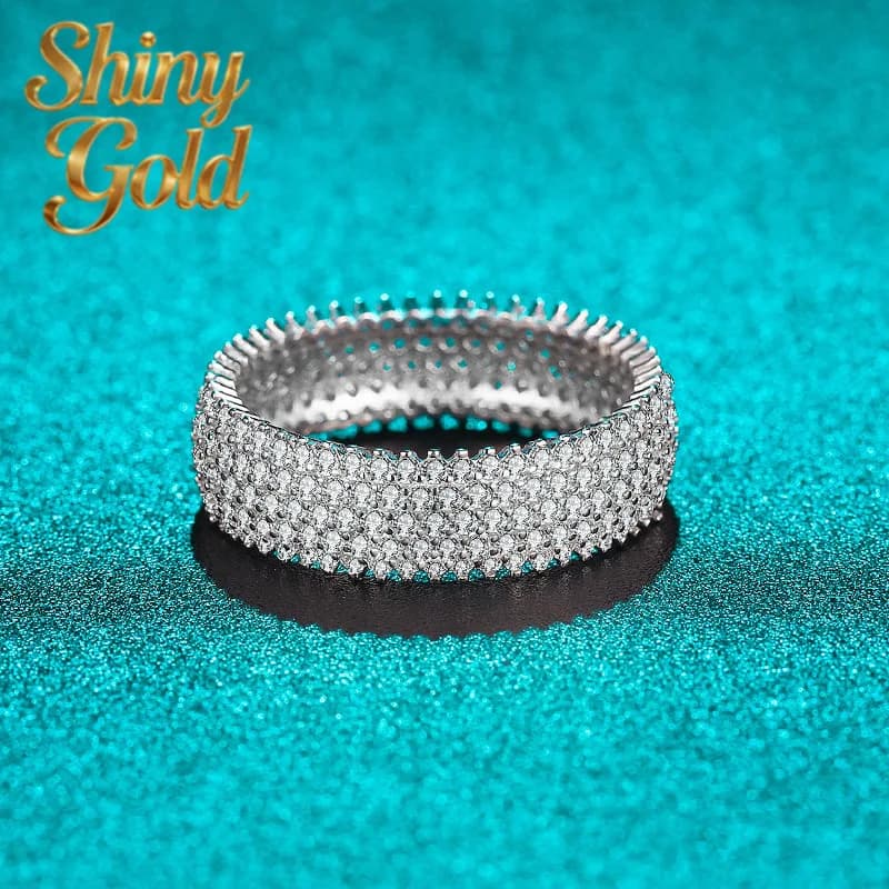 Anello da Donna in Platino PT950 con Diamanti Moissanite Colore D, Anello a Forma di Pneumatico Completamente Diamantato, Lussuoso e Brillante