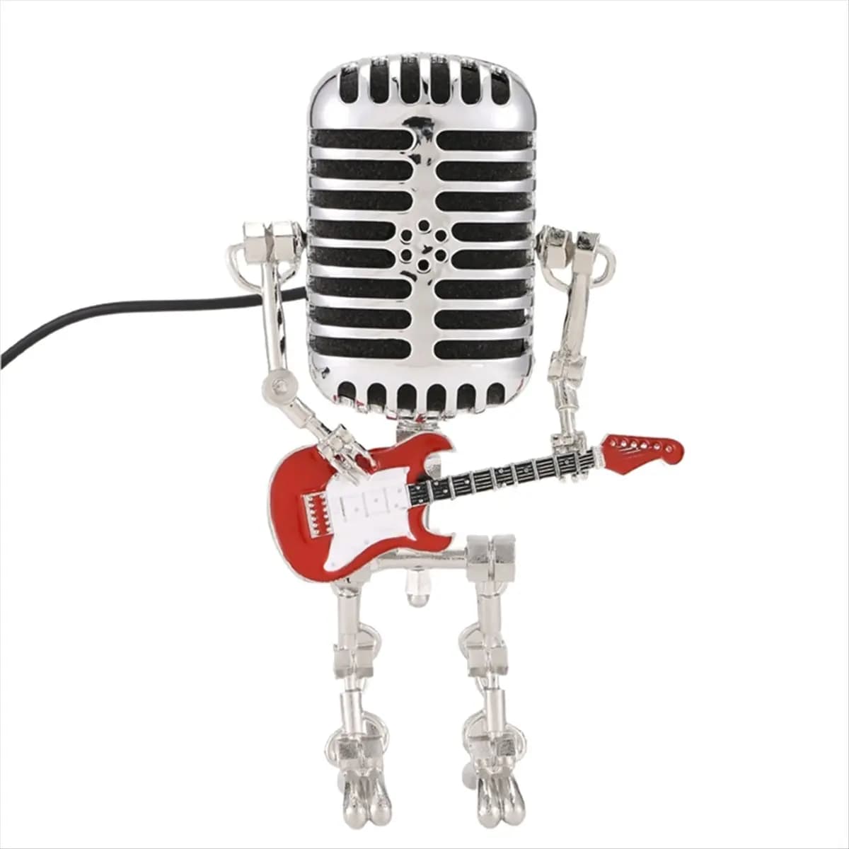 A61P Set di 2 Robot Microfono Rockbot, Lampada da Tavolo in Metallo a Forma di Microfono che Sostiene una Chitarra, Luce Notturna Vintage, Lampada da Scrivania Robot Microfono Vintage