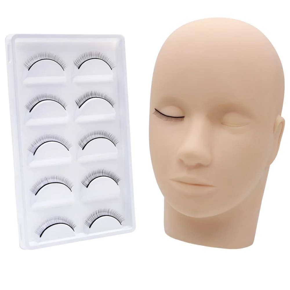 Training dummy head for silicone eyelash extension with practical lashes fake training tools for innestate eyelashes for beginners