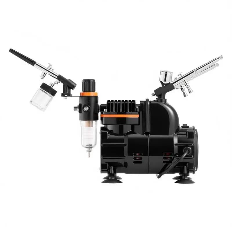 Airbrush Kit, 1/6 HP, Air Brush Kit with Air Compressor, 3 Dual-Action Professional Airbrushes with 3 Tips, Hose, Acrylic Paint, Brush, Low Noise, for Cake Decorating, Model Painting, Nail Art