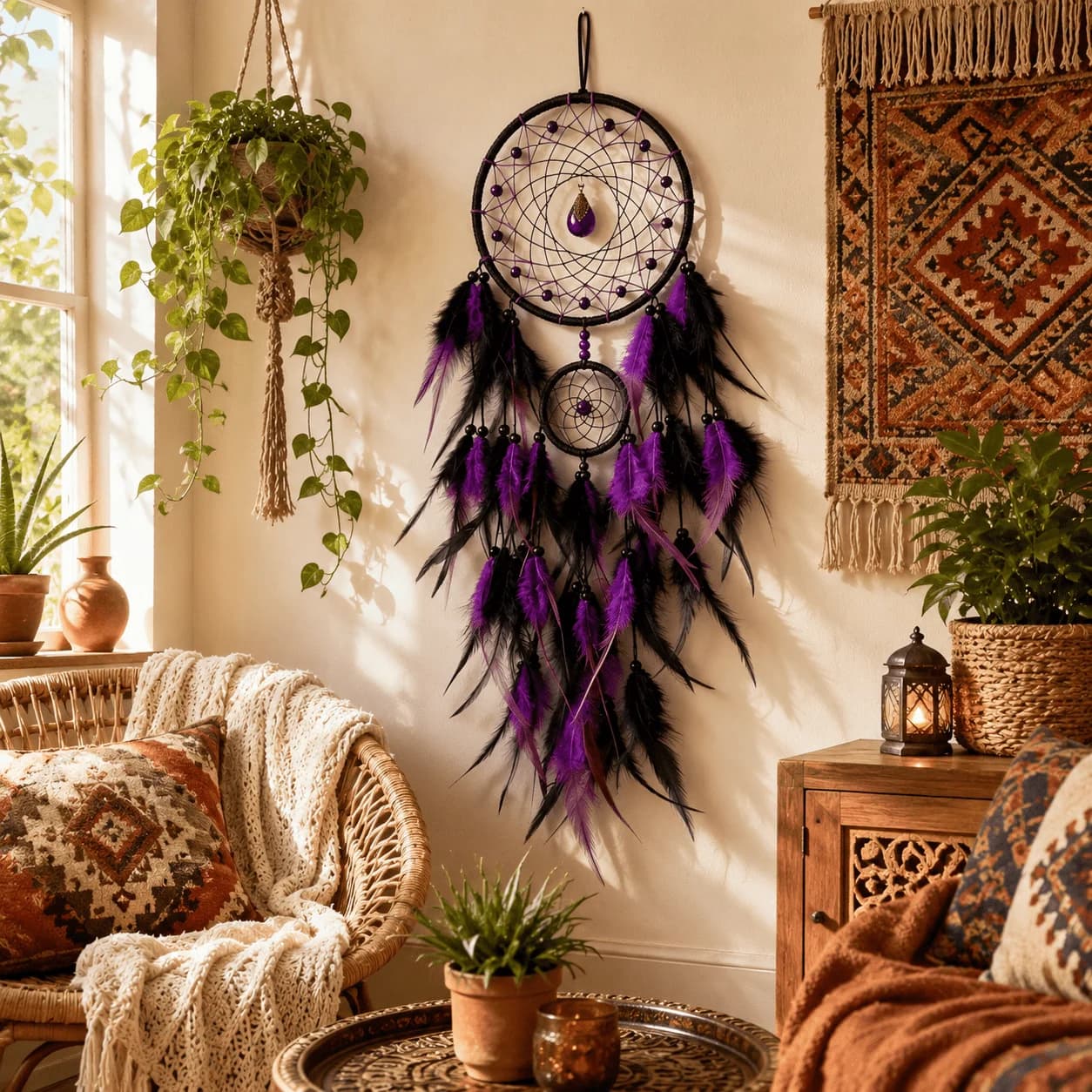 1 pc Boho Handmade Dreamcatcher, Wall Hanging Ornament, Window Hanging, Tribal Style Decor for Home, Party & Festival Gifts