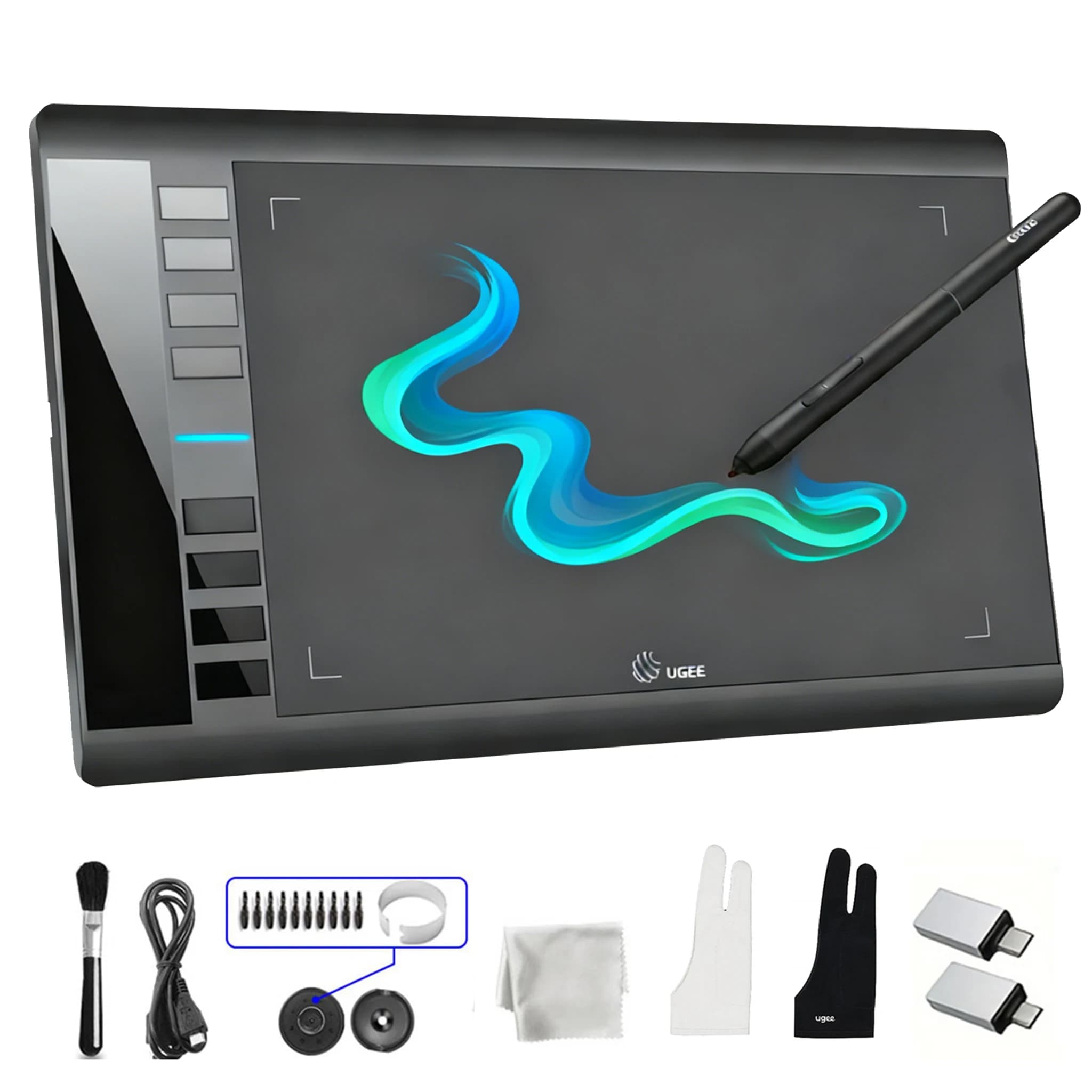 UGEE M708 Tavoletta da disegno Tavoletta da disegno grafica ultra sottile da 10x6 pollici 8 tasti caldi Stilo senza batteria di livello 8192 per Win/Mac