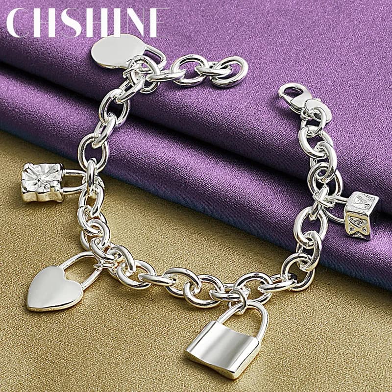 CHSHINE Bracciale con ciondolo a forma di cuore rotondo in argento sterling 925 per regali di gioielli con ciondoli di moda da donna