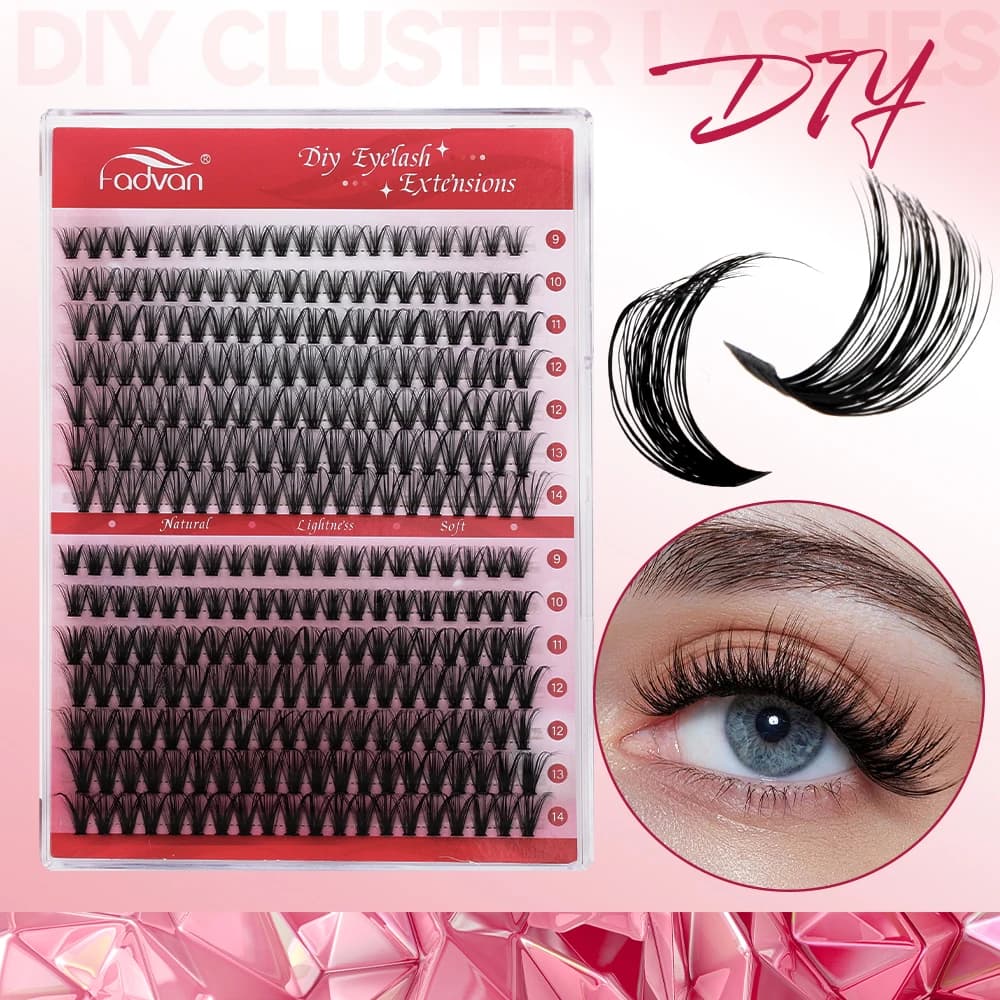 FADVAN 14 file di calore individuale cluster C/D Curl ciglia finte fai da te arricciatura mista 9-14mm allungamento