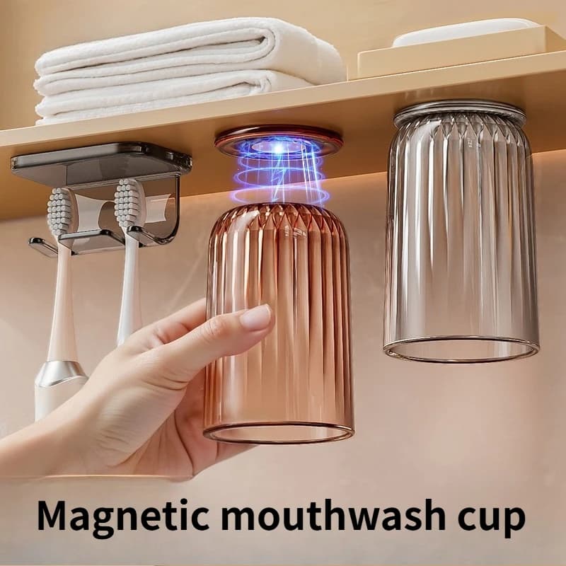 Portabicchieri magnetico per collutorio senza trapano, ventosa, porta spazzolino da appendere, organizer da bagno per armadietto a specchio domestico, dormitorio