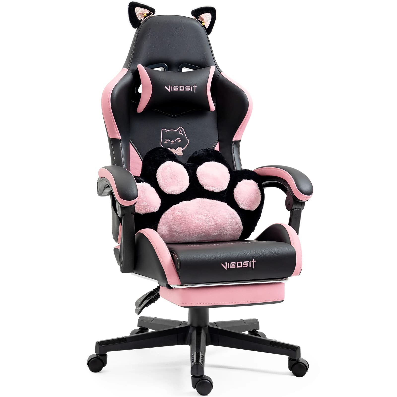 Sedia da Gaming a Forma di Gatto con Cuscino Lombare a Zampa, Sedia da Gamer per PC per Ragazze, Adolescenti e Donne (Nera)