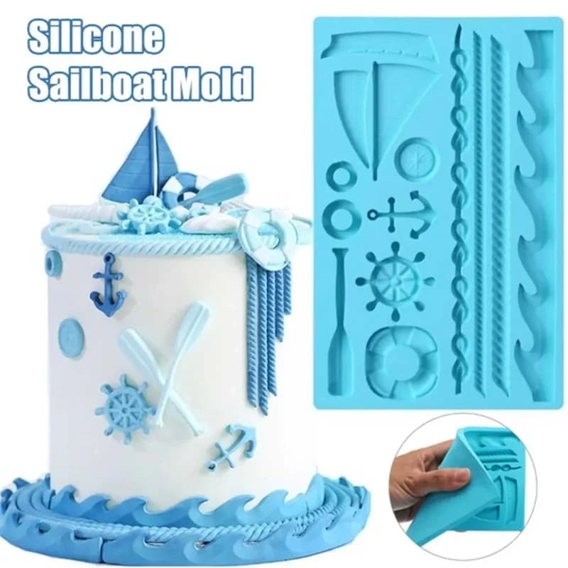 1pc Boat Ship Anchor Shape fondente Mold Silicone Paddle Wave Cake pasta di gomma fai da te Cupcake Chocolate Decorating Tool