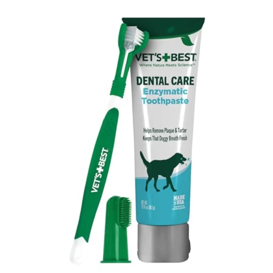 Curated Picks Vet's Best Dog Toothpaste and Dog Toothbrush, Dental Kit, Plaque Remover for Teeth, Whitens Teeth, Freshens Canin