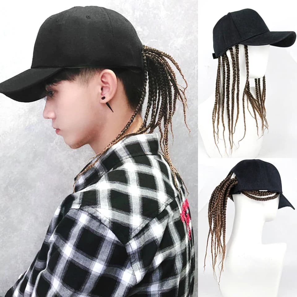Synthetic Hat Hair Extensions Sets African Dreadlocks Wig Hat Fashion Summer Hip Hop Synthetic Braid Wig Peaked Cap For Men Wome