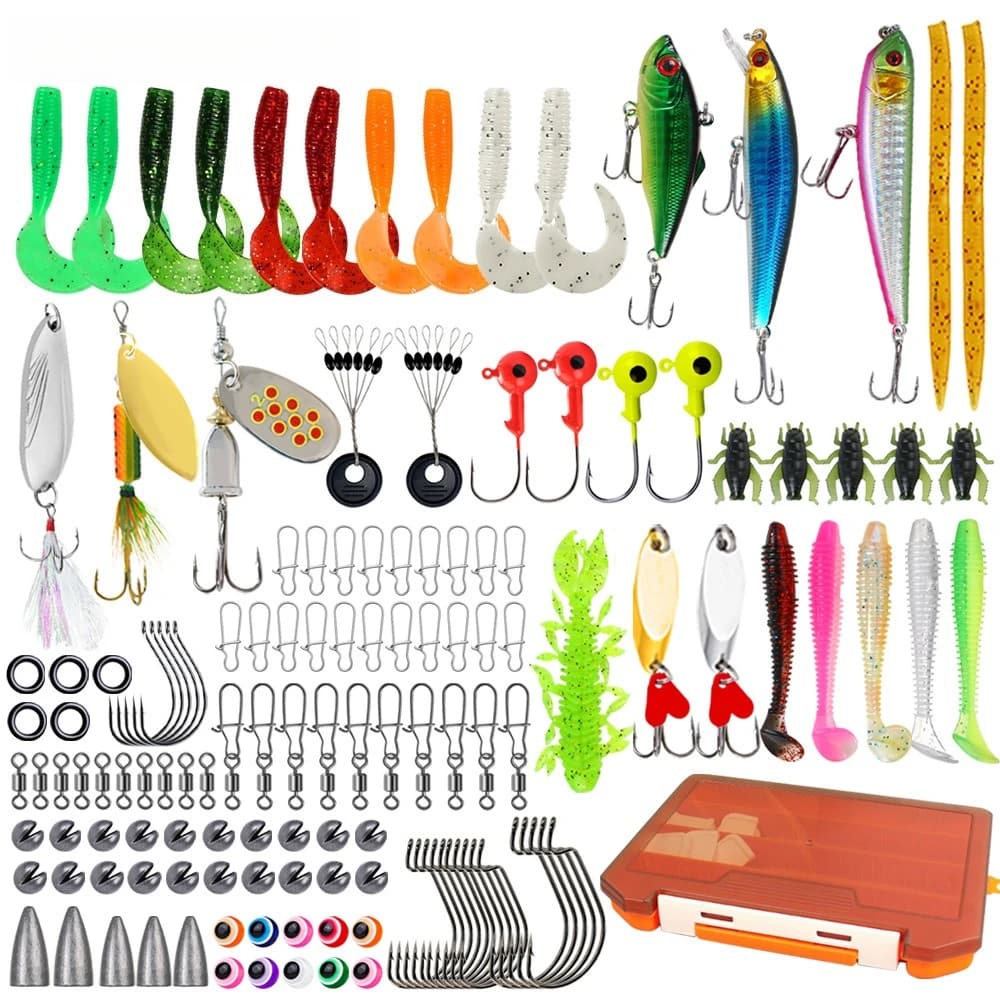 Fishing set 137 Pieces, Dure and Soft baits with Seillettes, Accessories for Minnow and Crank, Complete Kit of Fishing Equipment with Box