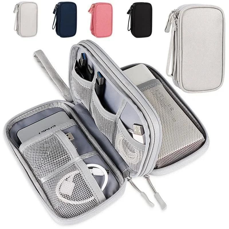 Portable Travel Bag for Digital Products, USB Data Cable Organizer, Headphone Charging Treasure Box Bag, 1 Piece Pink/Grey/Black
