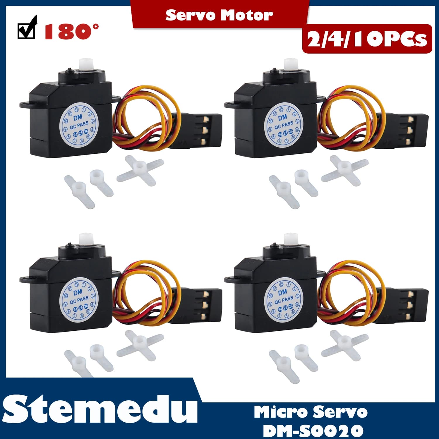 Micro Servo 2.1g 180 Gradi DM-S0020, Mini Servomotore in Plastica 2g 4.8V-6V per Controllo Elicotteri RC, Aerei, Auto e Barche (2/4/10 Pezzi)