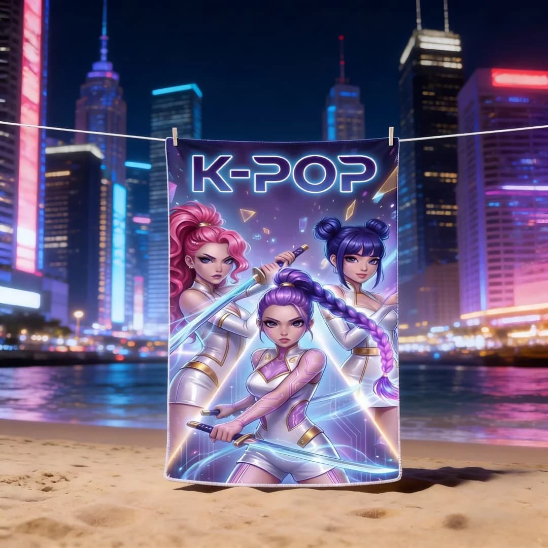 1 pz. Telo mare K-pop K/DA Gaming Anime Girl, extra large, ad asciugatura rapida, in microfibra, anti-sabbia, super assorbente, per piscina e viaggi, lavabile