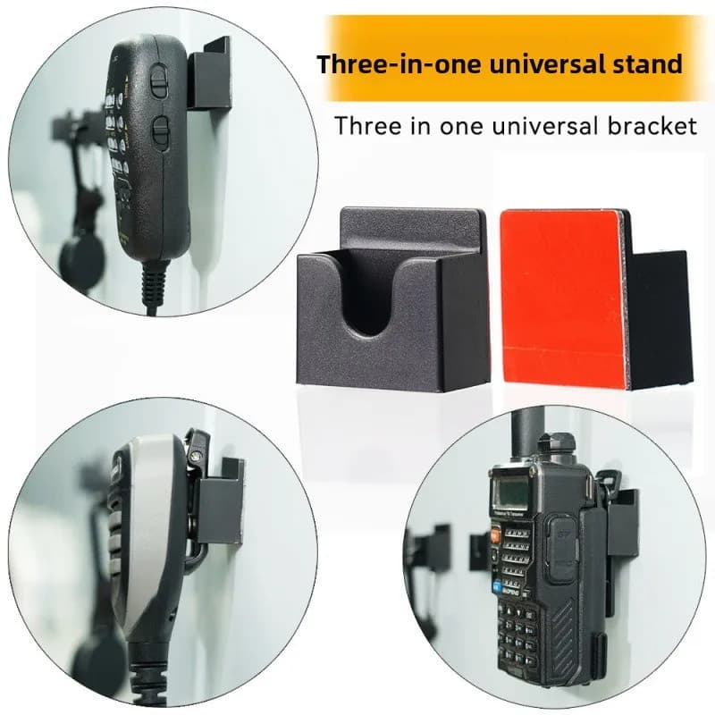 Supporto universale per walkie-talkie 3 in 1 e gancio per microfono: supporto adesivo 3M, clip per microfono per autoradio, gancio per microfono