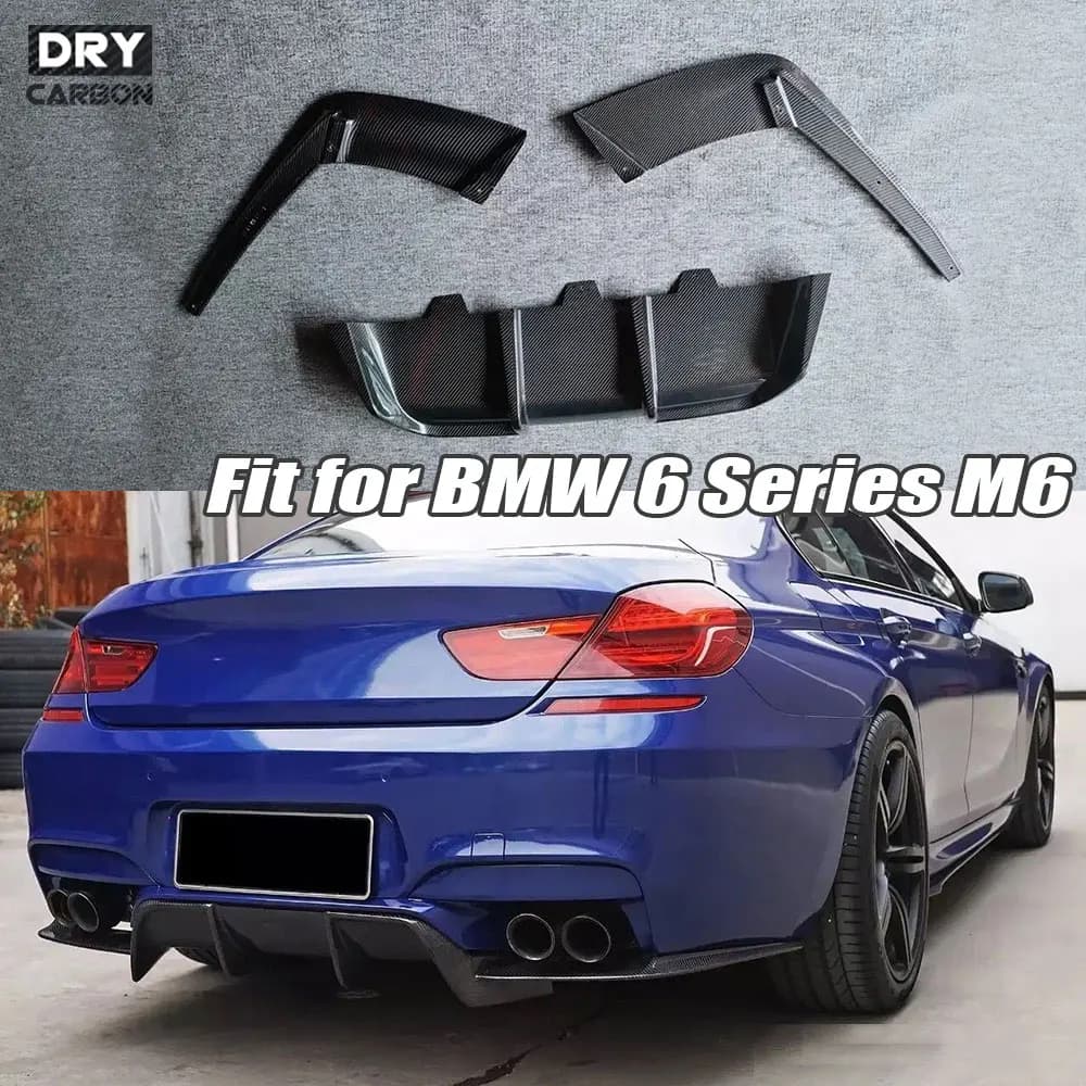 3Pcs Carbon Fiber Rear Bumper Lip Diffuser Spoiler Splitters Body Kit for BMW 6 Series F06 F12 F13 M6 2013 2014 2015 2016