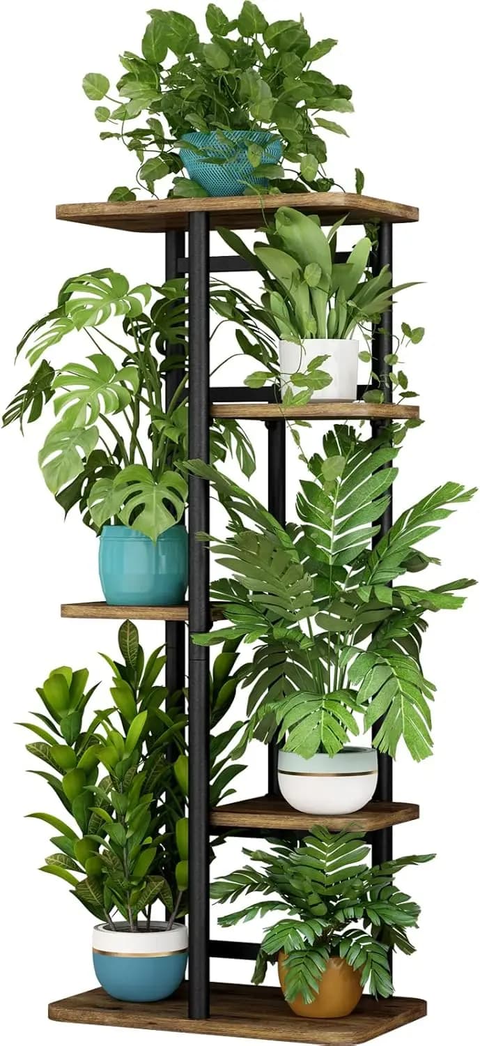 Espositore per Piante a 5 Livelli, Porta 6 Vasi, Organizzatore per Interni, Balcone, Patio, Soggiorno, Nero