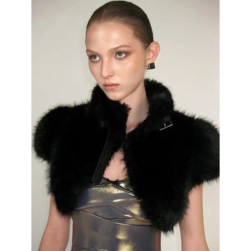 Gilet Corto da Donna alla Moda in Pelliccia Sintetica, Giacca Corta Elegante in Ecopelle, Sciarpa Avvolgente per Spalle, Calda per Autunno e Primavera