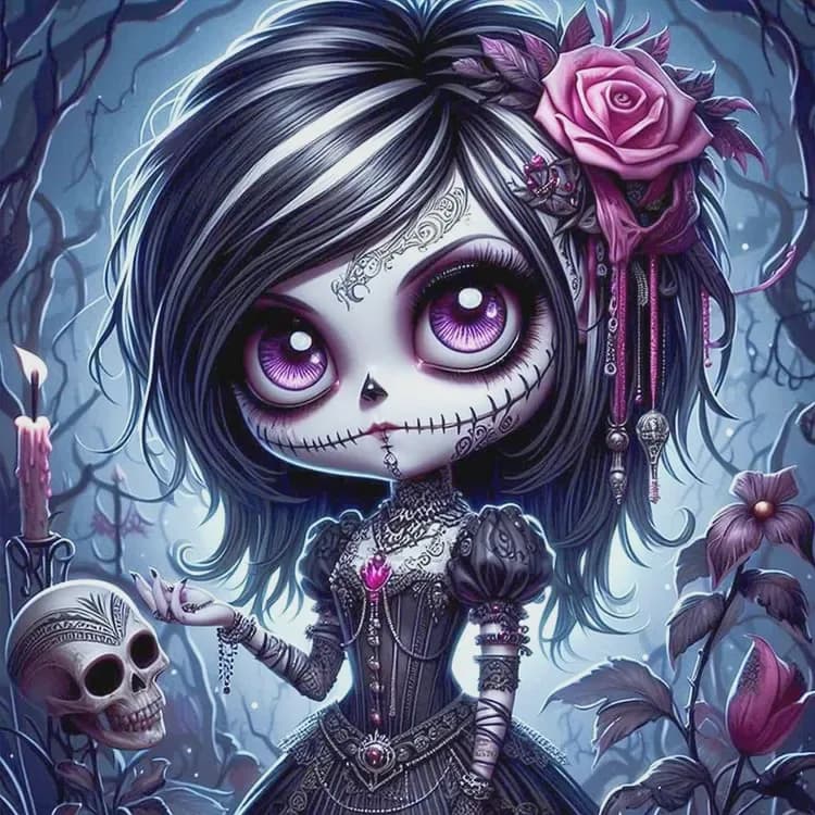 Diamond Painting Gothic Sugar Skull Doll With Pink Rose Mosaic, DIY Handicraft Art, Perfect Holiday Gift For Home Decor