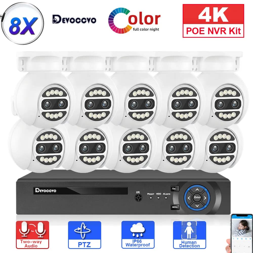 8CH POE NVR Set XMEYE Dual Lens 4K POT PTZ Kit sistema di sicurezza telecamera Zoom 8X Audio bidirezionale CCTV Telecamera IP Kit di videosorveglianza