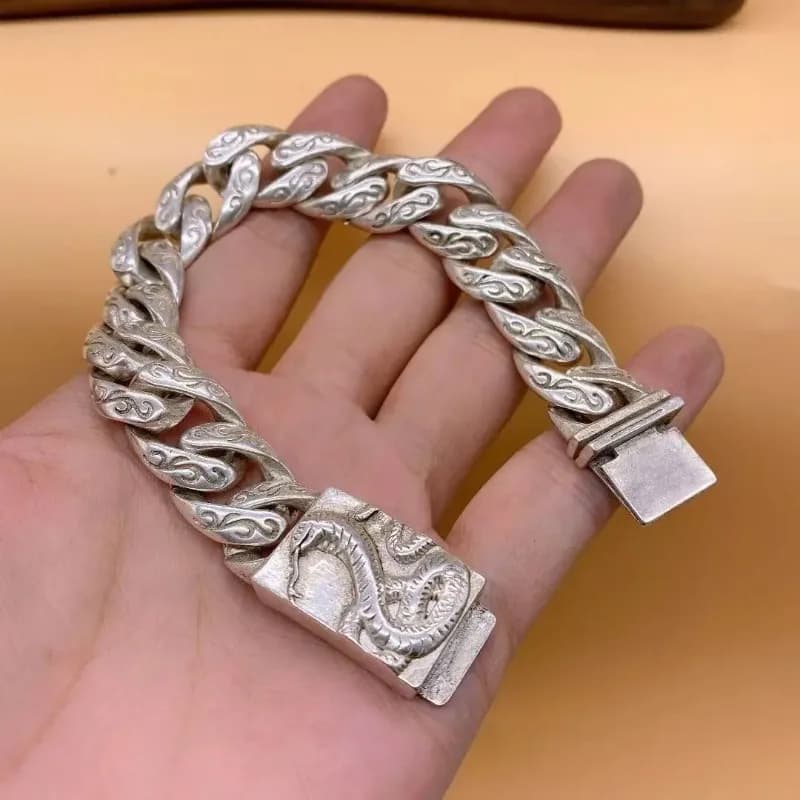 Bracciale alla moda con serpente zodiacale color argento tibetano Gioielli personalizzati Gioielli di pregevole fattura Uomo Donna Regalo