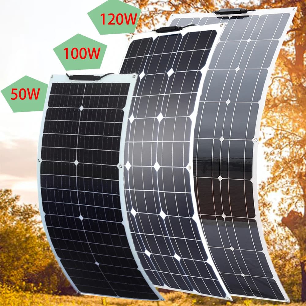 pannello solare 12v Pannelli solari flessibili 18v 50w 100w Flexible solar panel 120w pannello fotovoltaico per balcone solare per la casa auto barca camper 12v caricabatteria impermeabile