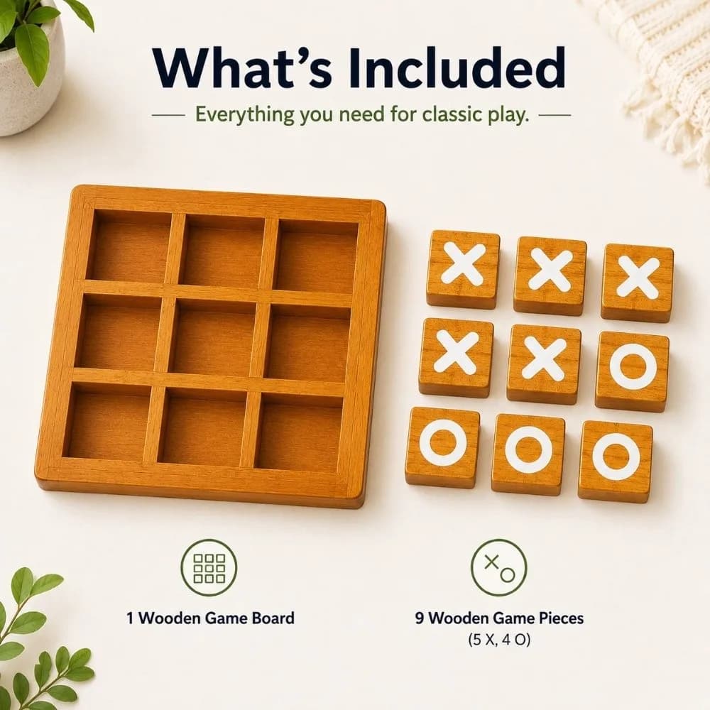 Portable Wooden Tic Tac Toe Two Player Handcrafted Finish Traditional XO Chess Set Wooden Training Logical Thinking Party Game
