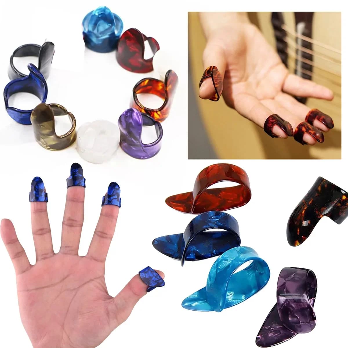 10 pezzi plettri per chitarra in celluloide dimensioni pollice/indice protezione stile dito design antiscivolo basso chitarra acustica/elettrica