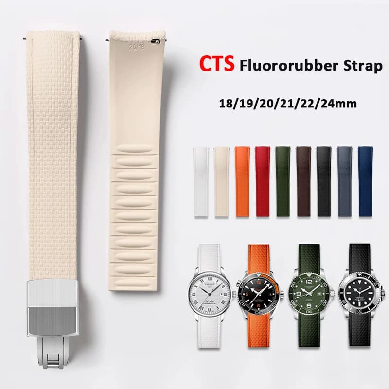 CTS Fluoro Rubber Strap 18mm 19mm 20mm 21mm 22mm 24mm Men Women Universal FKM Curved Quick Release Watch Band for Cut To Size
