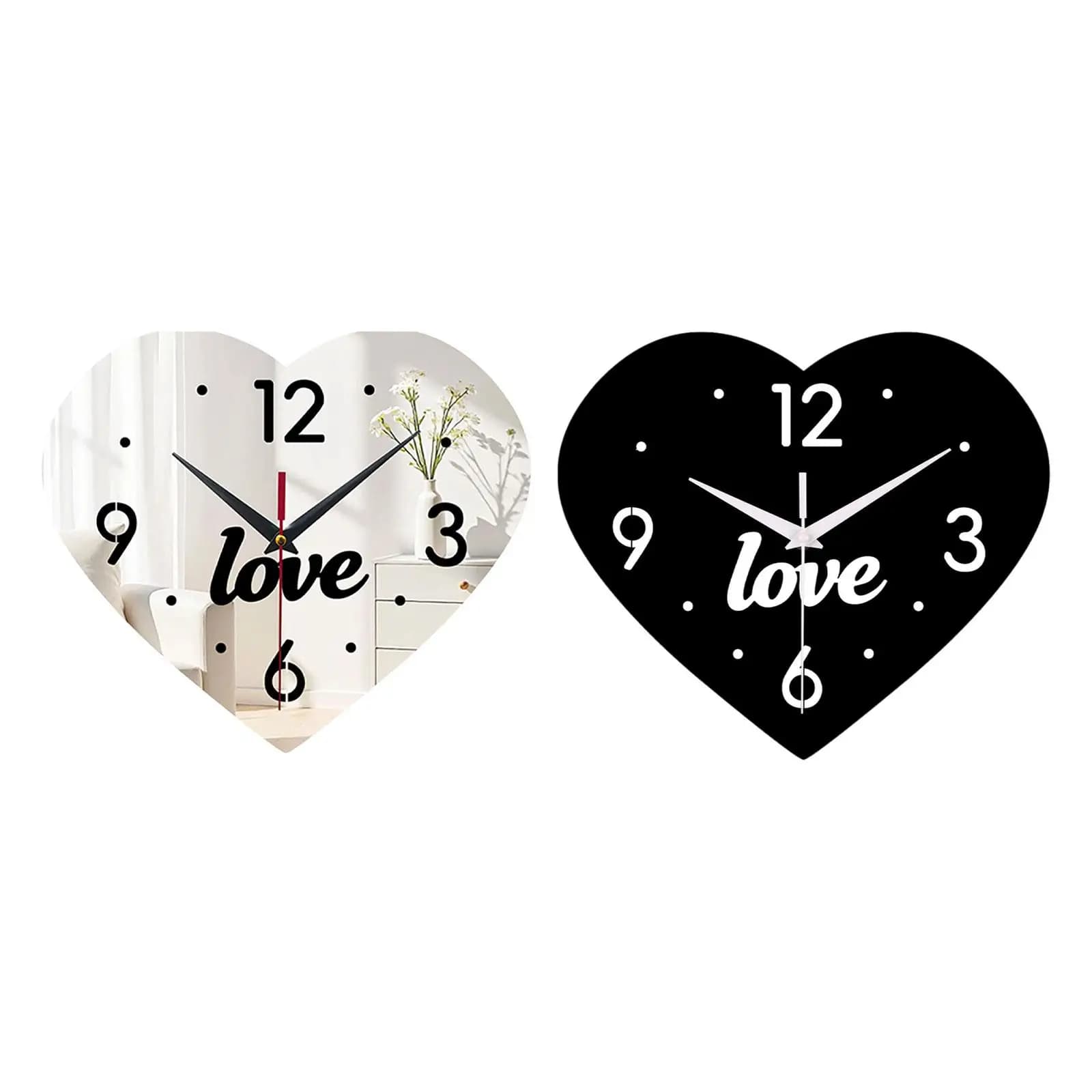 Heart Shape Wall Clock Creative Romantic Wall Ornament Home Decoration Quiet for Anniversary Bedroom Office Valentine Gift
