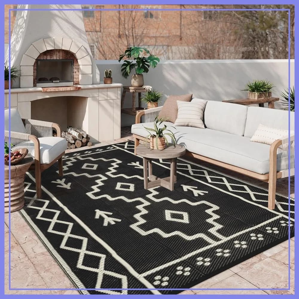 Tappeto da Esterno Impermeabile 8x10, Tappetino Reversibile per Patio, Tappeto in Plastica Effetto Paglia per Campeggio