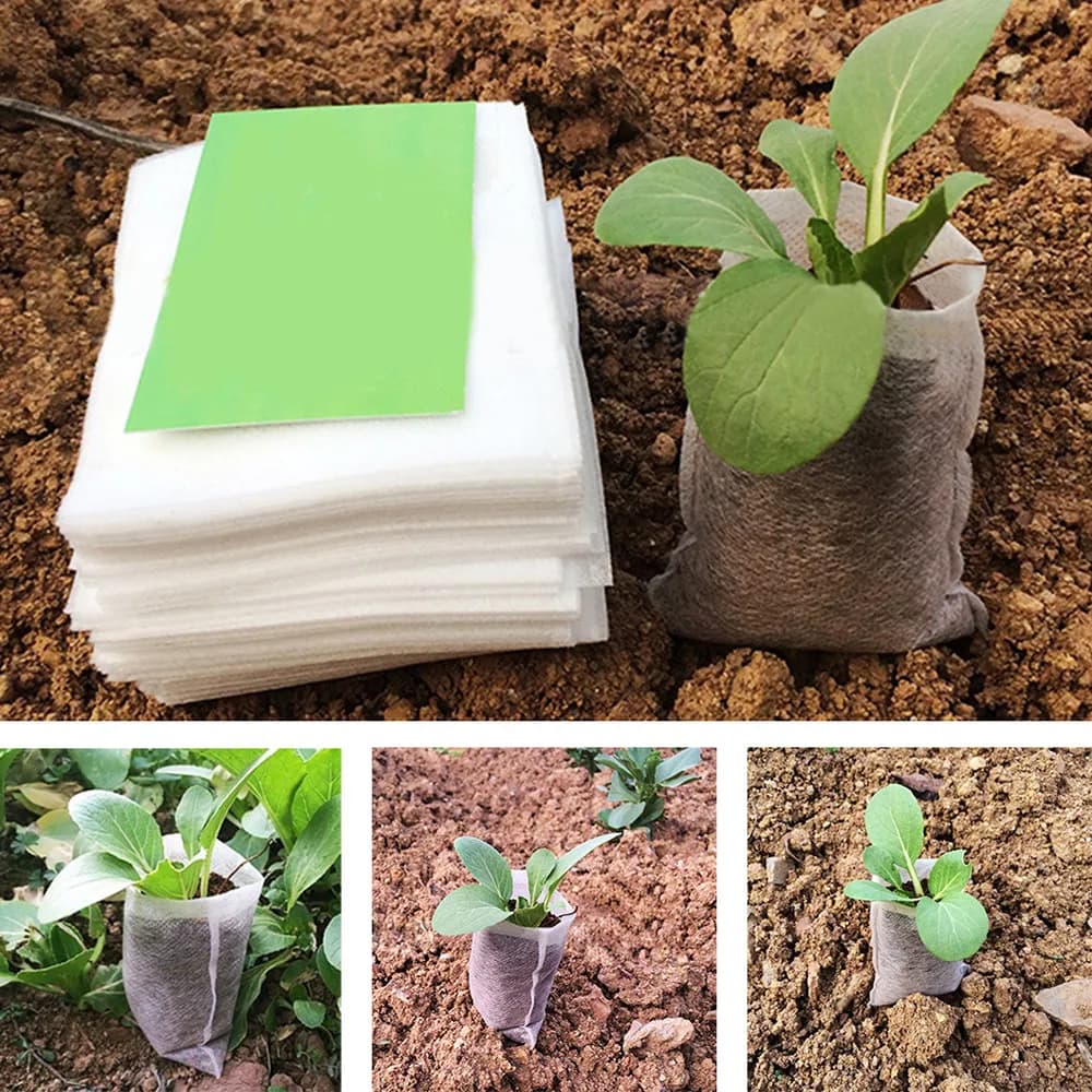 100 Sacchetti per Semina in Tessuto Non Tessuto 8x10cm, Vasi Traspiranti per Piante, Sacchetti per Coltivazione di Fiori e Semenzali