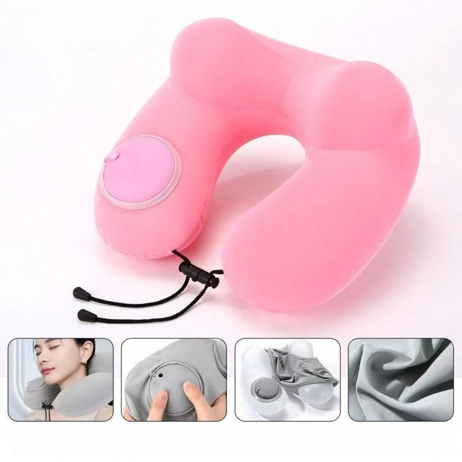Ice Silk Inflatable U-Shaped Pillow For Outdoor Travel, Neck Support Pillow, Inflatable Cervical Pillow, Foldable For Car Use