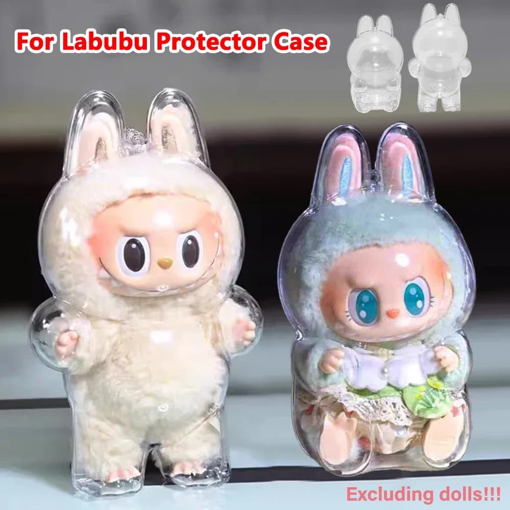 Custodia protettiva da 1-3 pezzi per bambola Labubu V1 V2 V3V4, vetrina in plastica acrilica per serie in piedi e sedili con portachiavi