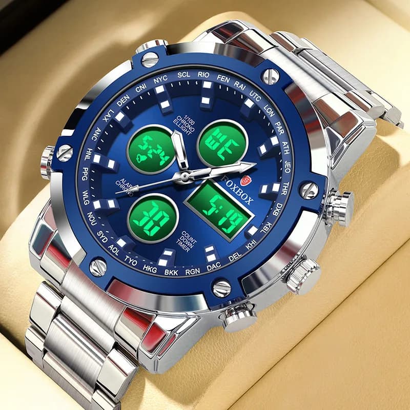 2026 FOXBOX New Men's Digital Analytical Dust Watches, Top of Range, Luxury, LED, Alarm, Waterproof, Chronograph, Quartz