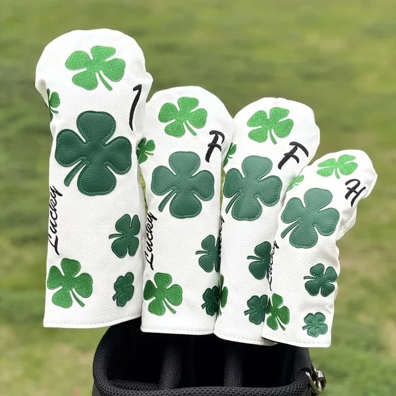 Eleganti coperture per la testa della mazza da golf Clover: bianco resistente con design verde a quadrifoglio, protezioni protettive per mazze