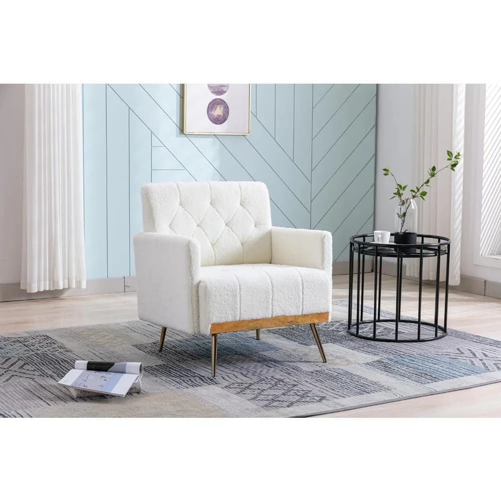 Poltrona decorativa moderna, divano singolo con gambe in metallo, adatta per sedia da lettura in soggiorno e camera da letto