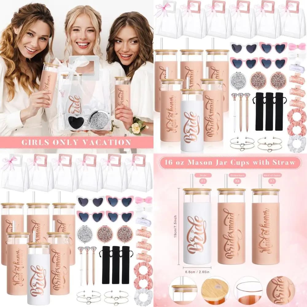 Gift set for proposal of 56-piece pink maid: glasses, straws, pens, bags, sunglasses, hair accessories, mirrors, bracelets, Cli
