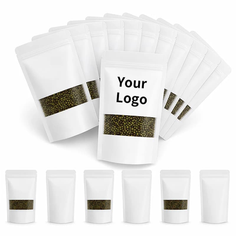 Stand-up Kraft Paper Clear Window Ziplock Bag DIY Snack Coffee Beans Beaf Sugar Candy Matcha Custom Logo Storage Pouches