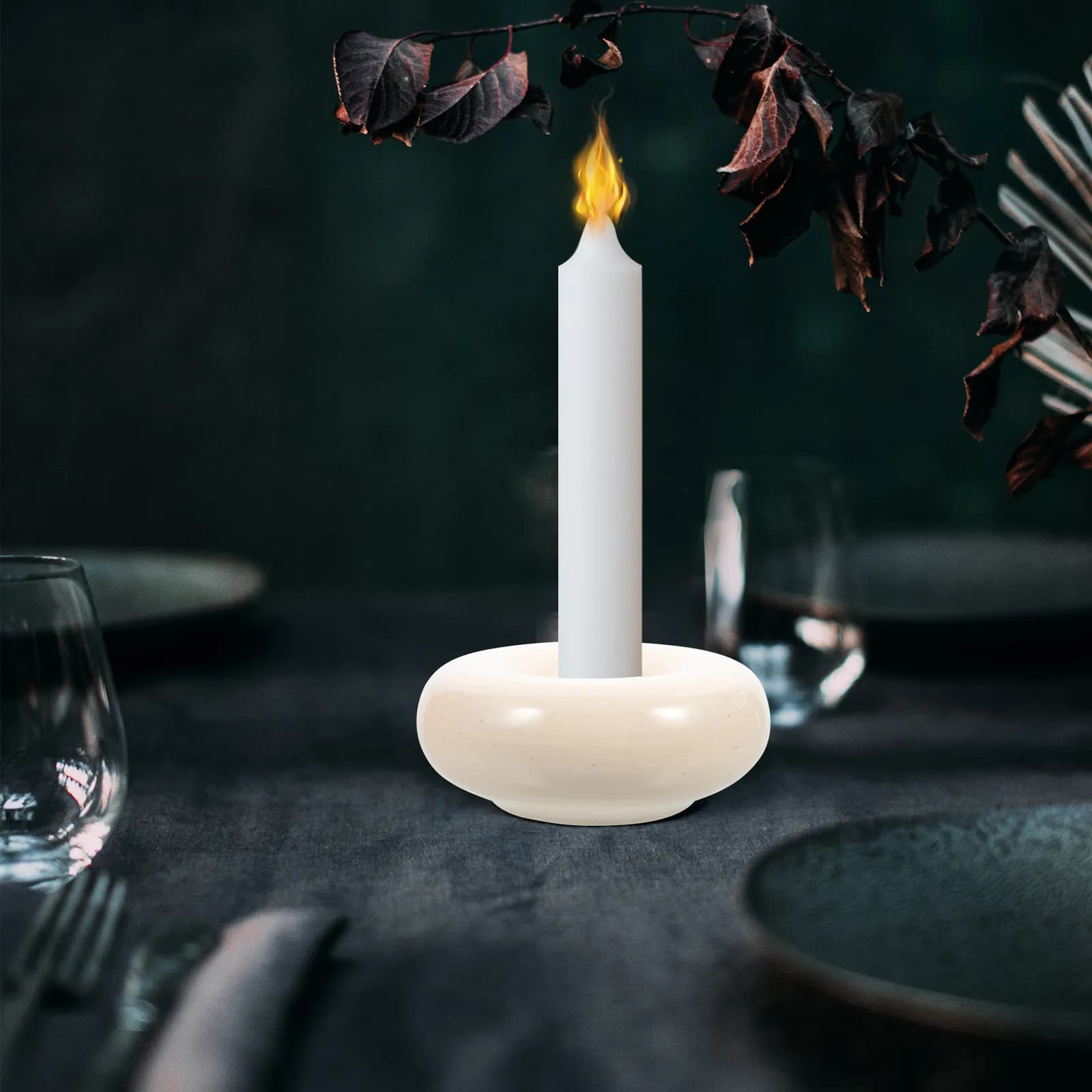 Set di Portacandele in Ceramica Resistenti al Calore, Base Lucida Spessa, Stile Europeo, Decorativi per Sala da Pranzo