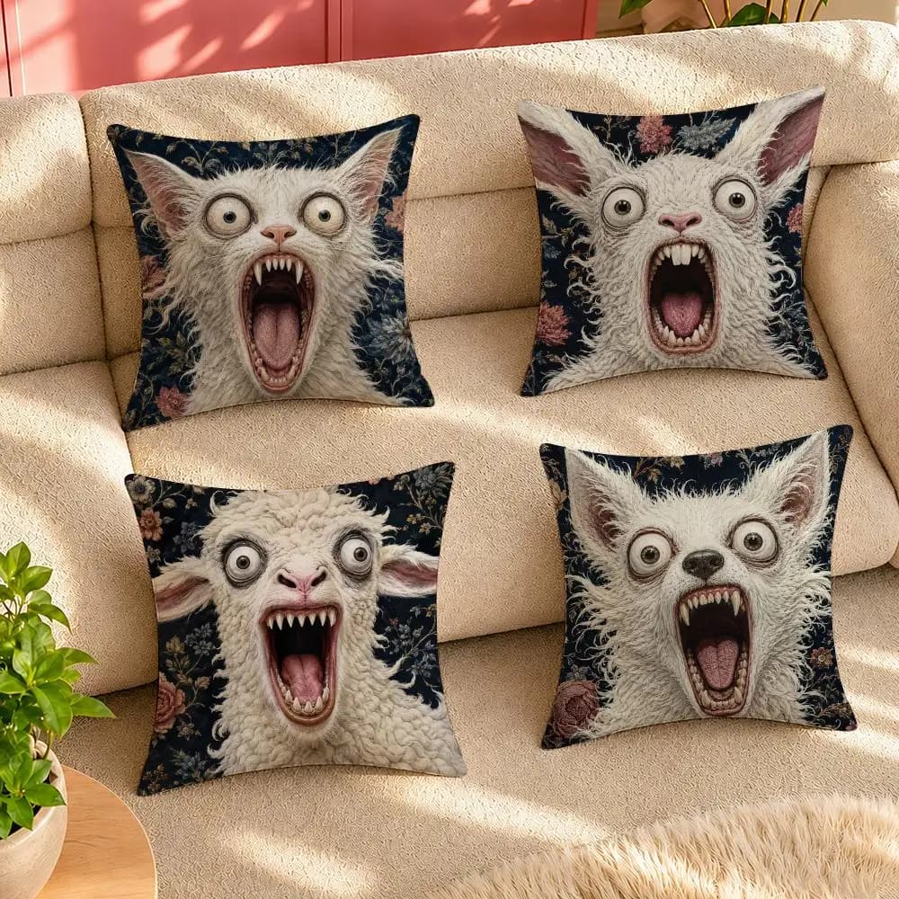 cara de cabra espeluznante en 2D Animal Cushion Cover Pillow Cover Decorative Throw Couch Home Decor for Living Room Sofa