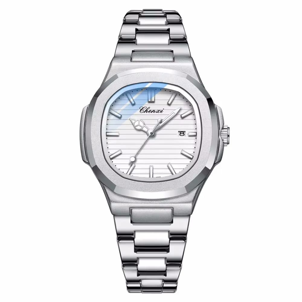Orologio da Polso CHENXI per Donna, Cassa Ottagonale in Lega, Quadrante a Righe con Calendario, Luminoso, Elegante, Impermeabile