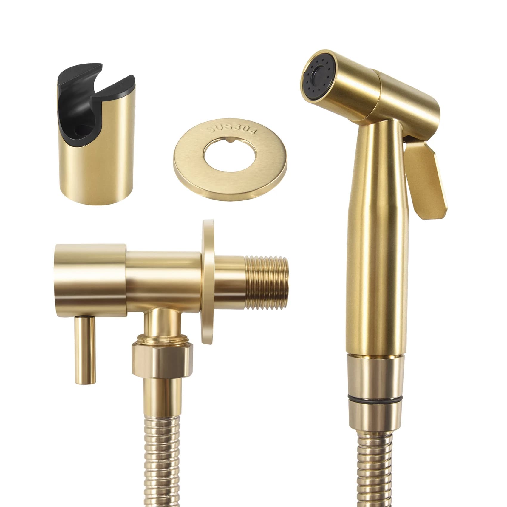 Offerta Limitata - Kit Bidet per Bagno FF, Rubinetto Dorato Spazzolato a Parete con Valvola di Chiusura