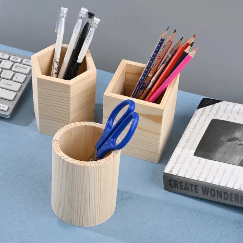 Portapenne da scrivania in legno, forma quadrata/rotonda/esagonale, contenitore per cancelleria e porta spazzolino da bagno