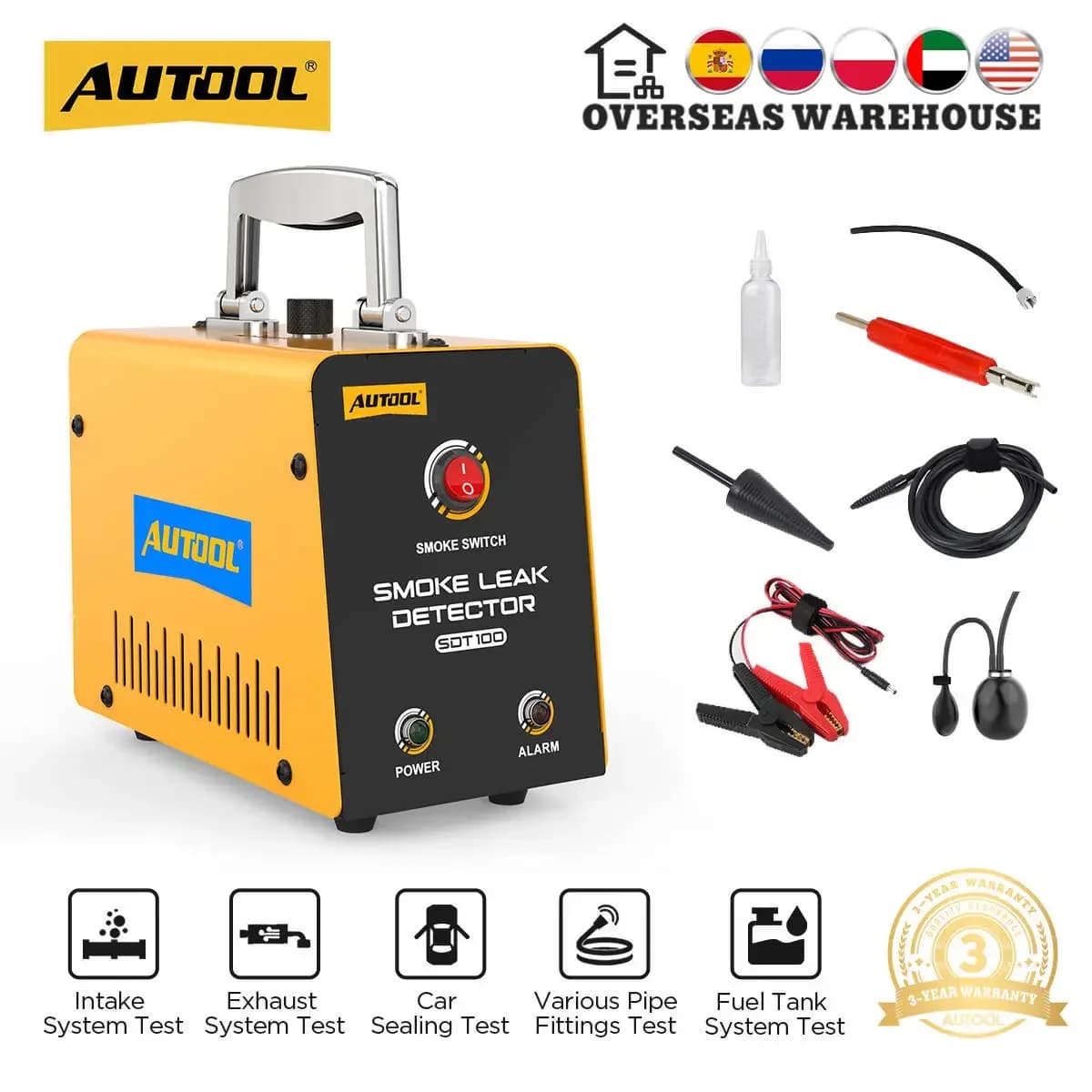 Smoke Leak Detector 12V AUTOOL SDT100 Automotive Smoke Machine EVAP Pipe Smoking Generator Pipe Leakage Analyzer Diagnostic Tool