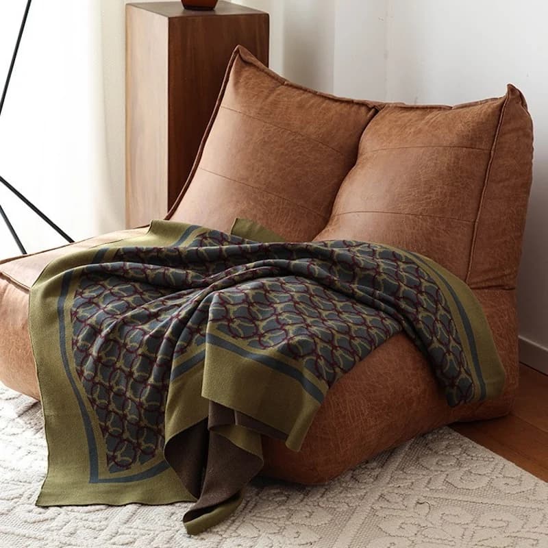 Coperta lavorata a maglia di lusso Copriletto verde grigio Decorativo geometrico moderno per divano Lancio caldo Biancheria da letto per soggiorno Decorazioni per la casa