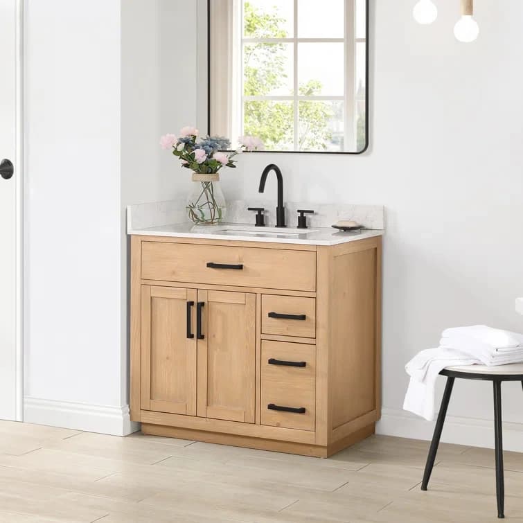 Mobile da Bagno Moderno Impermeabile in Compensato da 36 Pollici con Lavabo Singolo, Specchio e Armadietto